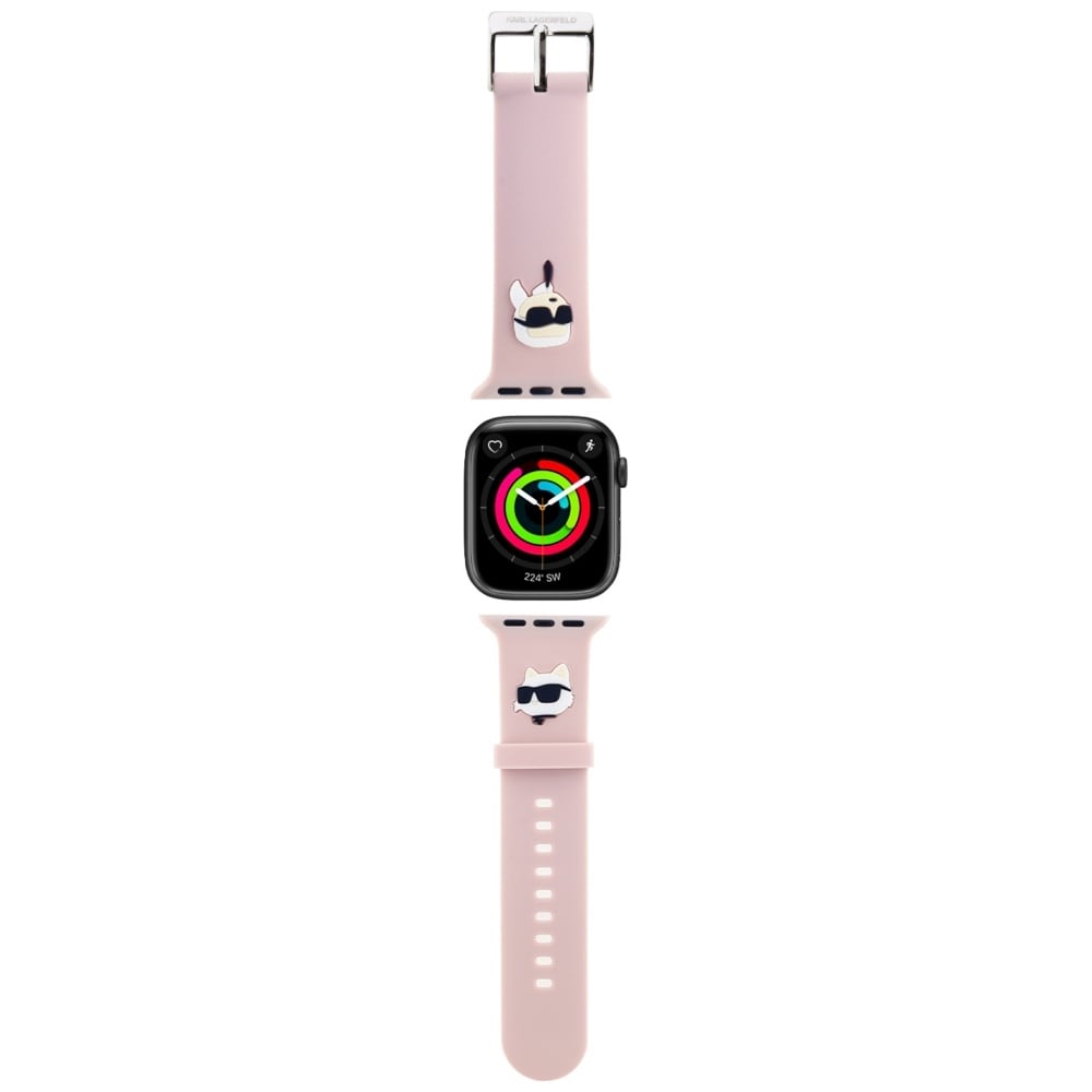 Karl Lagerfeld 3D gummi Karl&Choupette Heads armband till Apple klocka 42/44/45/49mm - rosa