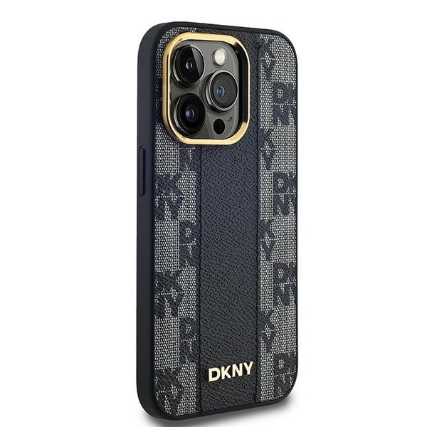 DKNY MagSafe-etui i læder med ternet mono-mønster til iPhone 14 Pro - sort
