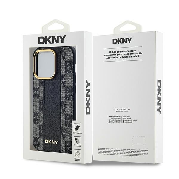 DKNY MagSafe-etui i læder med ternet mono-mønster til iPhone 14 Pro - sort