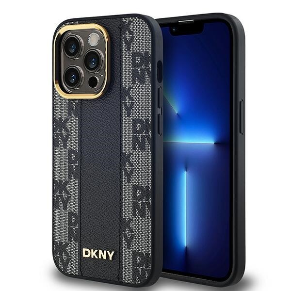 DKNY läderfodral med rutigt monomönster MagSafe-fodral för iPhone 14 Pro Max - Svart
