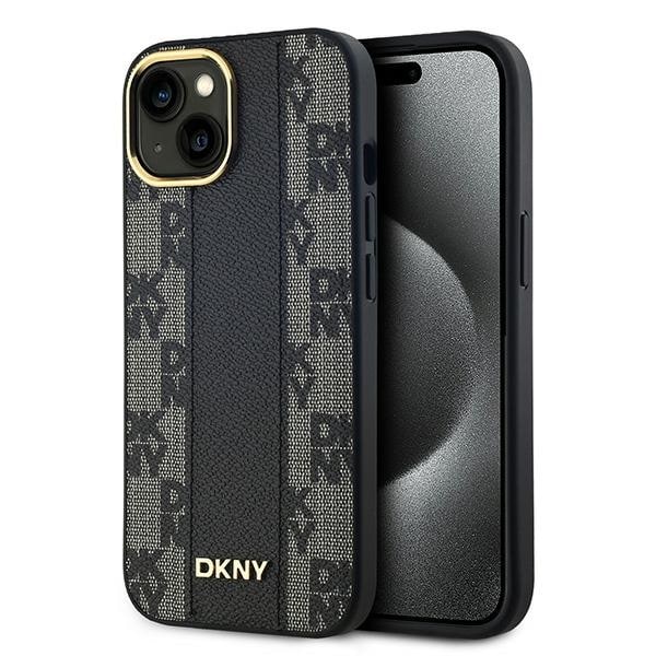 DKNY läderfodral med rutigt monomönster MagSafe-fodral för iPhone 15/14/13 - Svart