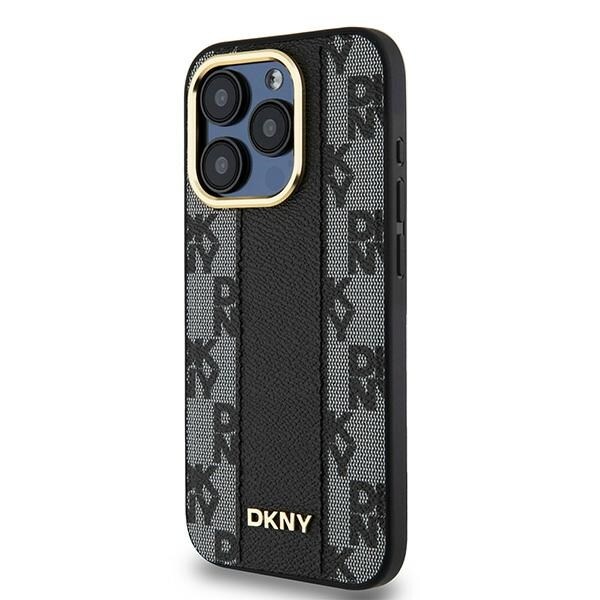 DKNY Leather Checkered Mono Pattern MagSafe-etui til iPhone 15 Pro - sort