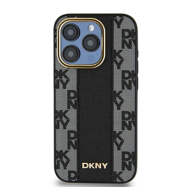 DKNY Leather Checkered Mono Pattern MagSafe-etui til iPhone 15 Pro - sort