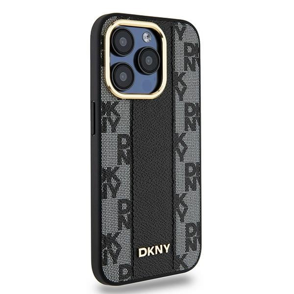 DKNY Leather Checkered Mono Pattern MagSafe-etui til iPhone 15 Pro - sort