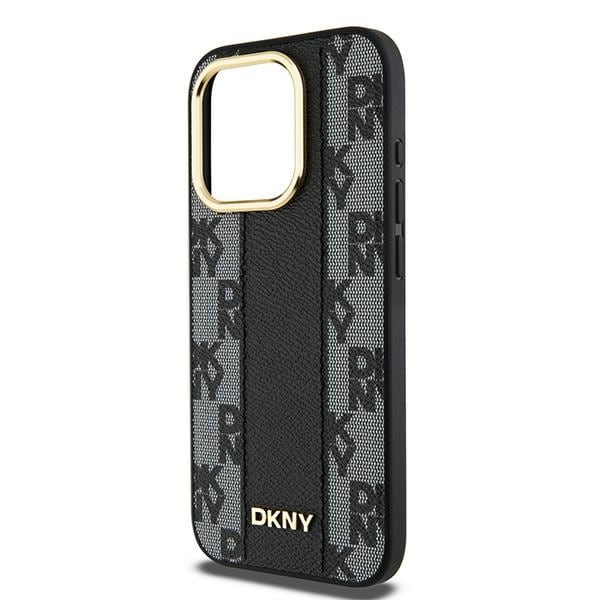 DKNY Leather Checkered Mono Pattern MagSafe-etui til iPhone 15 Pro - sort