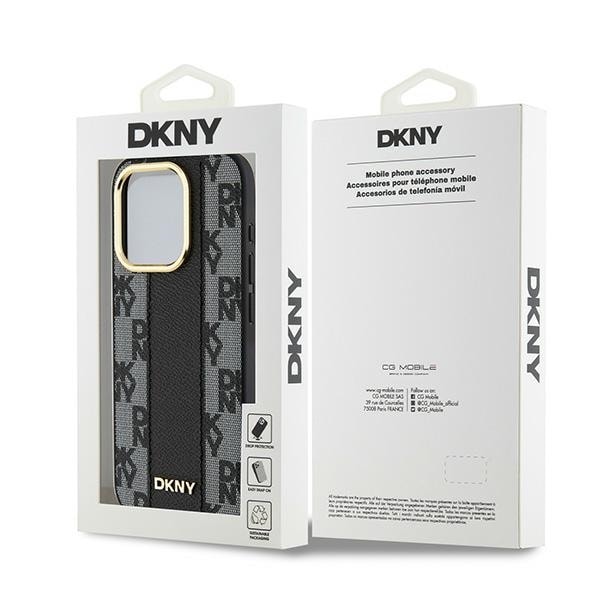 DKNY Leather Checkered Mono Pattern MagSafe-etui til iPhone 15 Pro - sort