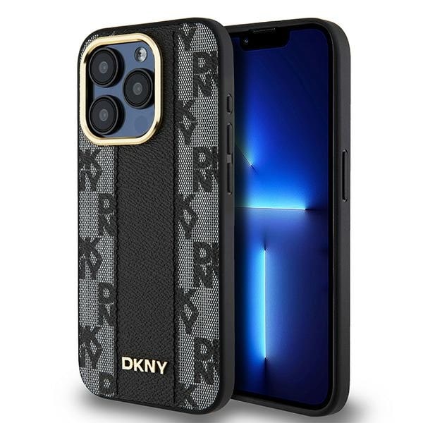 DKNY läderfodral med rutigt monomönster MagSafe iPhone 15 Pro Max Fodral - Svart
