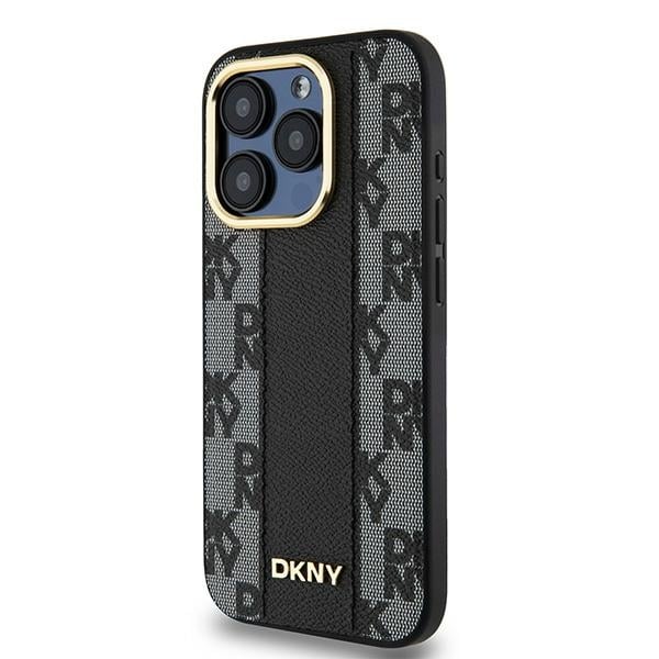 DKNY læder ternet mono-mønster MagSafe iPhone 15 Pro Max taske - sort