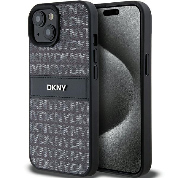 DKNY läderfodral med monostripe och metallogo för iPhone 15/14/13 - Svart