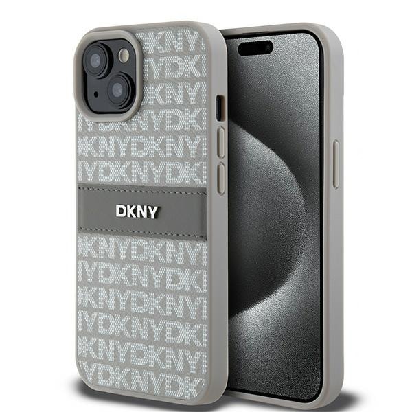 DKNY läderfodral med monostripe och metallogo för iPhone 15 / 14 / 13 - beige