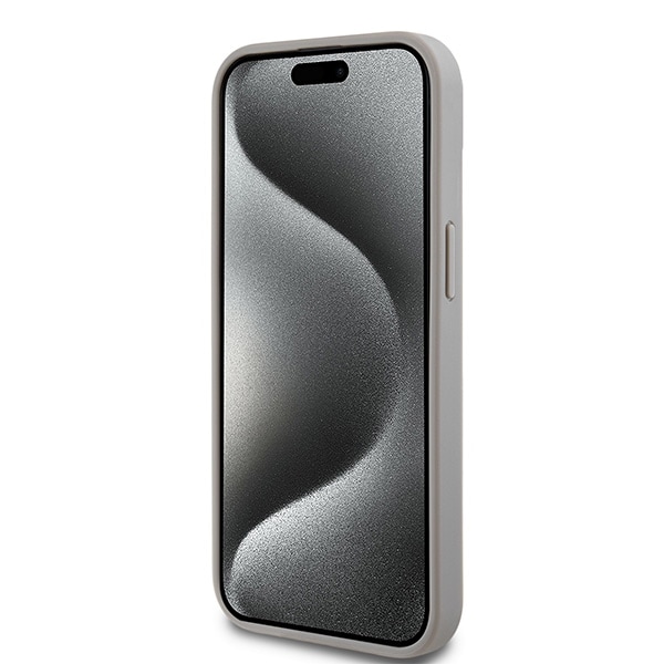 DKNY læderetui med monostribe og metallogo til iPhone 15 / 14 / 13 - beige