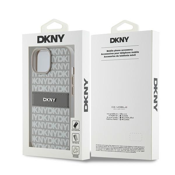 DKNY læderetui med monostribe og metallogo til iPhone 15 / 14 / 13 - beige