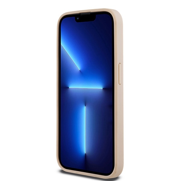 DKNY læderetui med monostribe og metallogo til iPhone 15 Pro - pink
