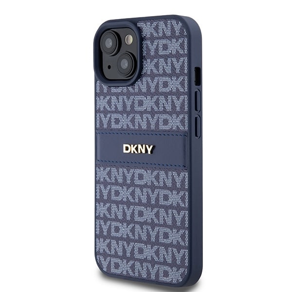DKNY læderetui med monostribe og metallogo til iPhone 15 / 14 / 13 - blå