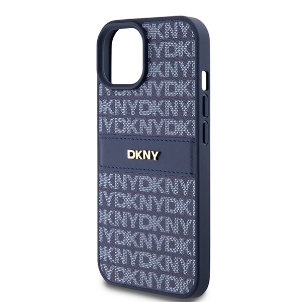 DKNY læderetui med monostribe og metallogo til iPhone 15 / 14 / 13 - blå