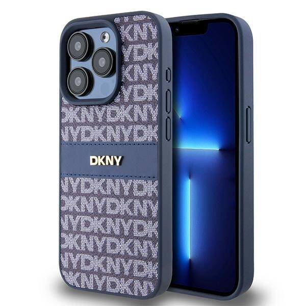 DKNY läderfodral med monostripe och metallogo för iPhone 15 Pro - blå