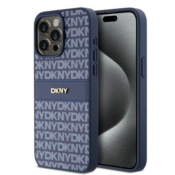 DKNY läderfodral med monostripe och metallogo för iPhone 15 Pro Max - blå