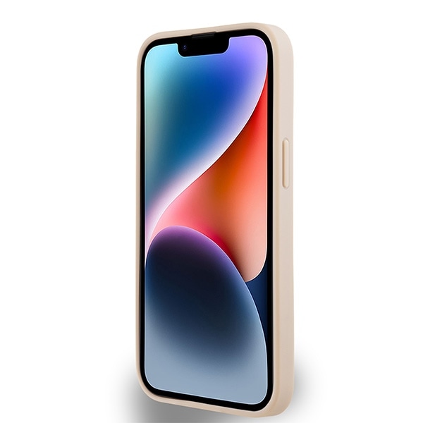 DKNY læderetui med ternet mønster og trykte striber til iPhone 15 / 14 / 13 - pink