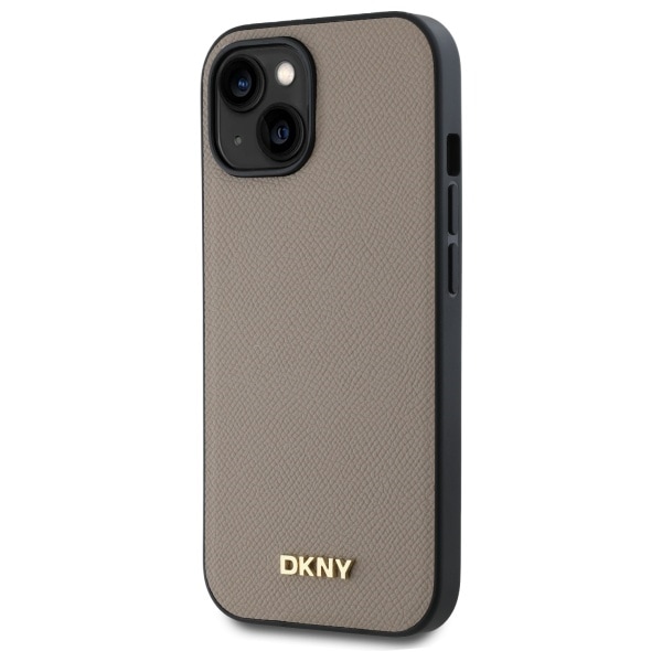 DKNY MagSafe iPhone 15-etui med kornet metallogo - Beige