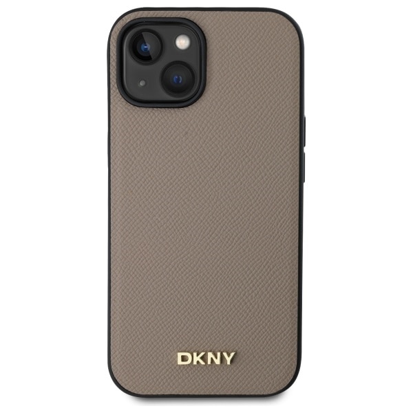DKNY MagSafe iPhone 15-etui med kornet metallogo - Beige