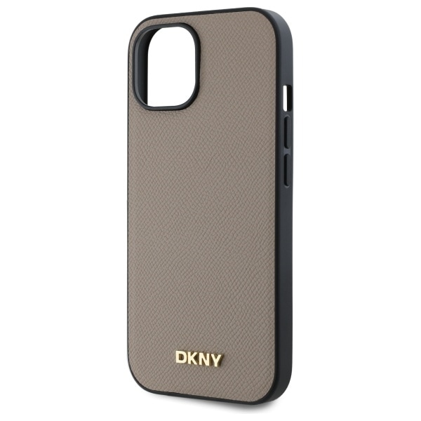 DKNY MagSafe iPhone 15-etui med kornet metallogo - Beige