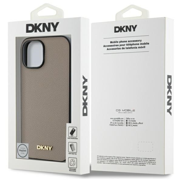DKNY MagSafe iPhone 15-etui med kornet metallogo - Beige