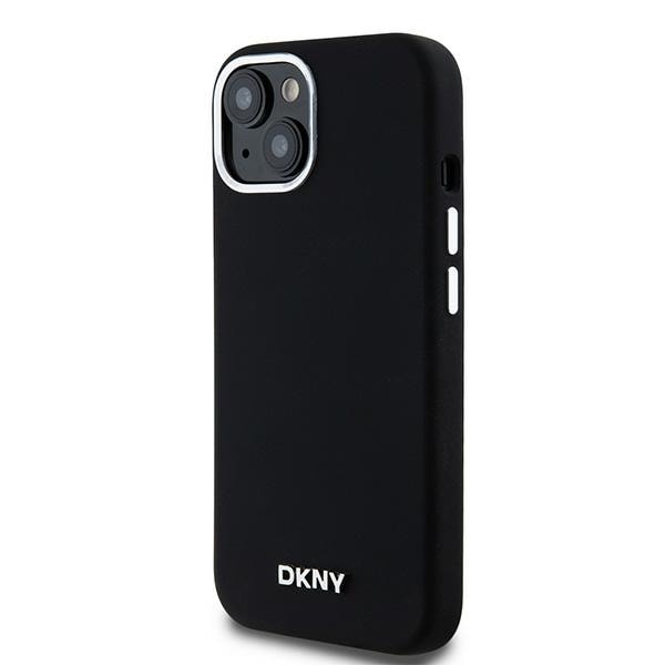 DKNY Liquid Silicone Small Metal Logo MagSafe-etui til iPhone 15 Plus / 14 Plus - Sort