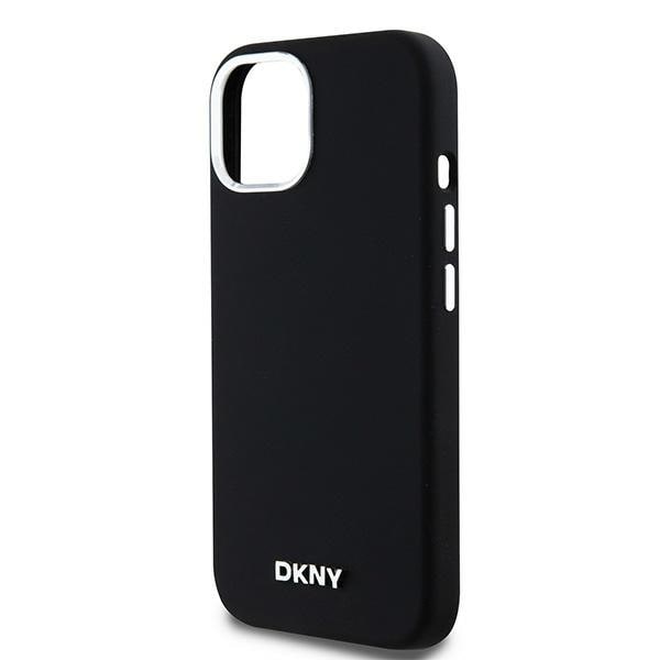 DKNY Liquid Silicone Small Metal Logo MagSafe-etui til iPhone 15 Plus / 14 Plus - Sort