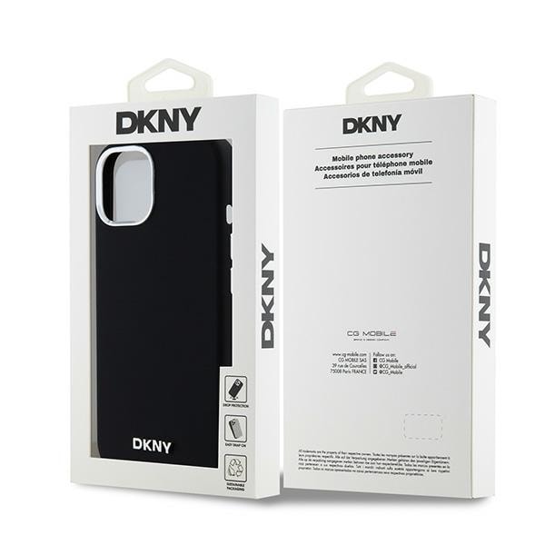 DKNY Liquid Silicone Small Metal Logo MagSafe-etui til iPhone 15 Plus / 14 Plus - Sort