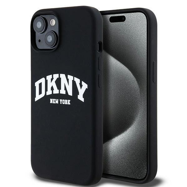 DKNY MagSafe-fodral i flytande silikon med vit tryckt logotyp för iPhone 15 / 14 / 13 - Svart