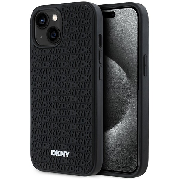 DKNY 3D Rubber Repeat Pattern fodral för iPhone 15/14/13 - svart
