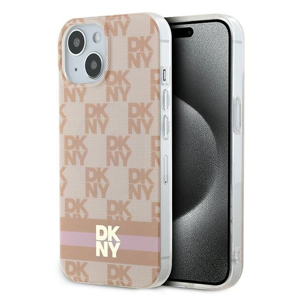 DKNY IML Checkered Mono Pattern & Printed Stripes MagSafe-fodral för iPhone 15 / 14 / 13 - rosa