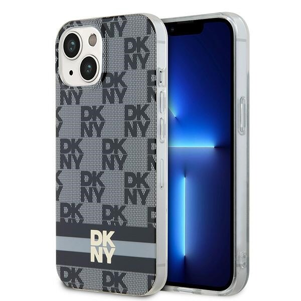 DKNY IML Checkered Mono Pattern & Printed Stripes MagSafe-fodral för iPhone 15/14 Plus - Svart