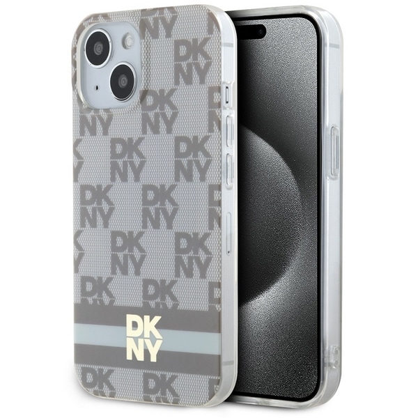 DKNY IML Checkered Mono Pattern & Printed Stripes MagSafe-fodral för iPhone 15 / 14 / 13 - beige