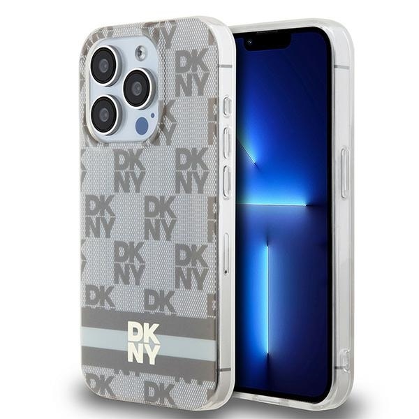 DKNY IML Checkered Mono Pattern & Printed Stripes MagSafe-fodral för iPhone 15 Pro - beige