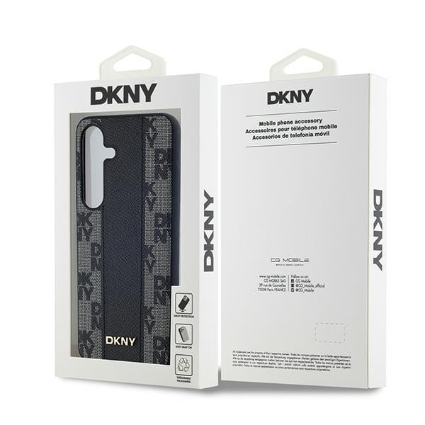 DKNY Leather Checkered Mono Pattern MagSafe-etui til Samsung Galaxy S24+ - sort