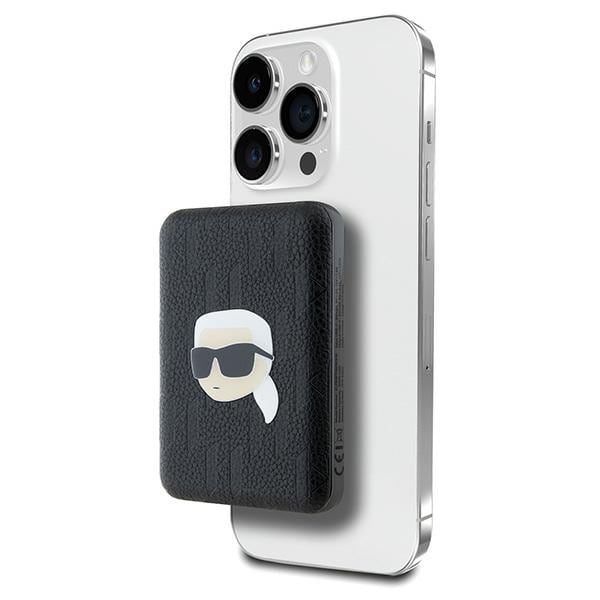 Karl Lagerfeld Powerbank induktiv KLPB5FPGKSKIHK 16W 5000mAh svart/svart Karl Head Pin MagSafe