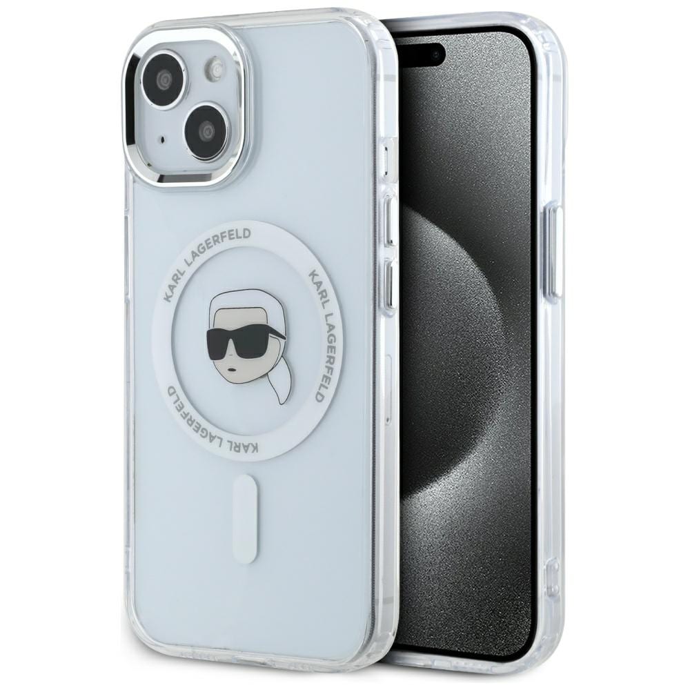 Karl Lagerfeld IML Metal Karl Head MagSafe-fodral för iPhone 15 Vit