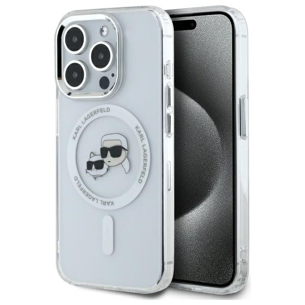Karl Lagerfeld IML Metal Karl&Choupette Head MagSafe-fodral för iPhone 15 Pro Max - Vit