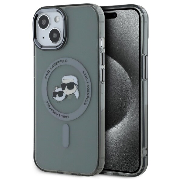 Karl Lagerfeld KLHMP15SHLSKCK iPhone 15 6.1" svart hårddisk IML Metal Karl & Choupette MagSafe