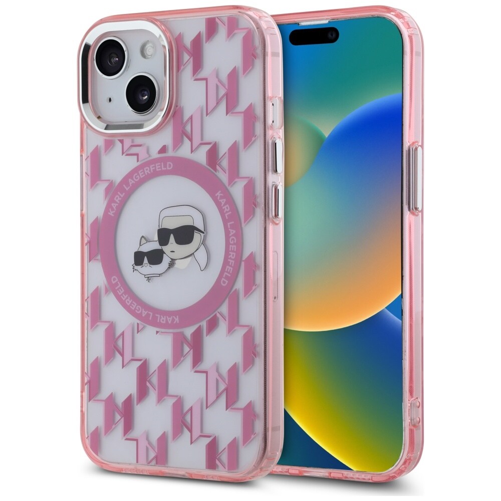 Karl Lagerfeld IML Monogram Karl & Choupette Head MagSafe iPhone 15 Fodral - Rosa