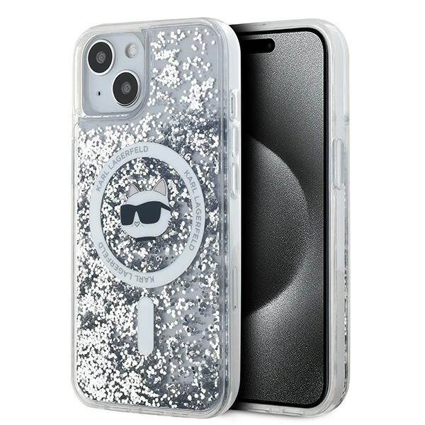 Karl Lagerfeld Liquid Glitter Choupette Head MagSafe-fodral för iPhone 14 / 15 / 13 - transparent