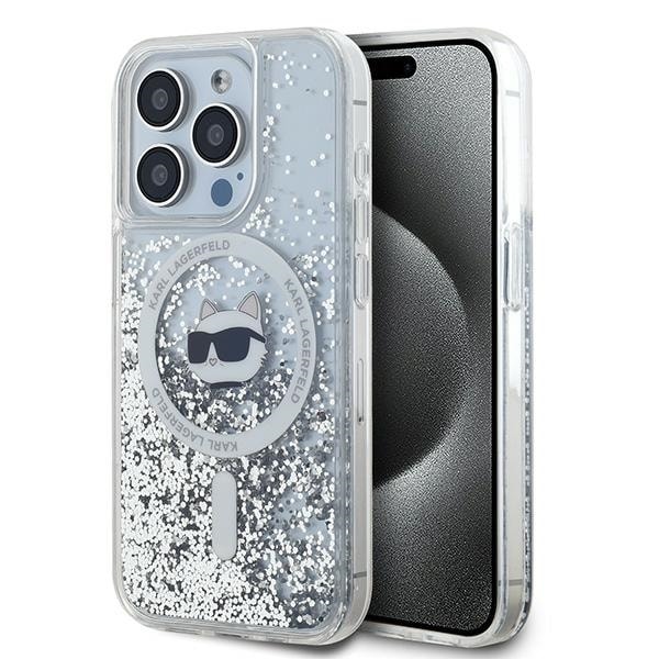 Karl Lagerfeld Liquid Glitter Choupette Head MagSafe-fodral för iPhone 15 Pro Max - transparent