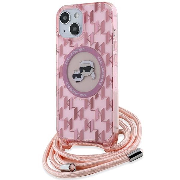 Karl Lagerfeld IML Crossbody Monogram Karl & Choupette MagSafe-fodral för iPhone 15/14/13 - rosa