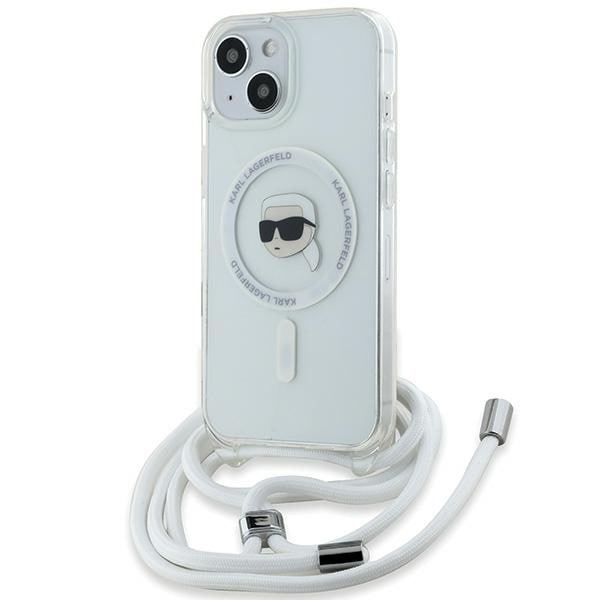 Karl Lagerfeld Crossbody IML Karl Head MagSafe-fodral för iPhone 15 / 14 / 13 - transparent