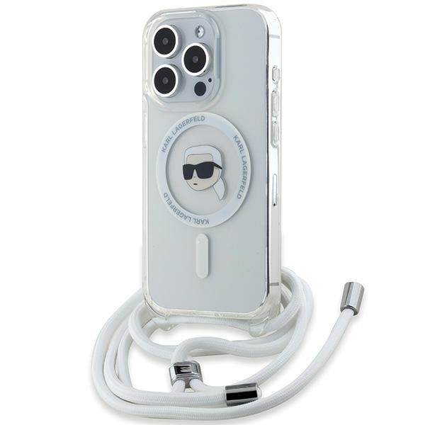 Karl Lagerfeld Crossbody IML Karl Head MagSafe-fodral för iPhone 15 Pro Max - transparent