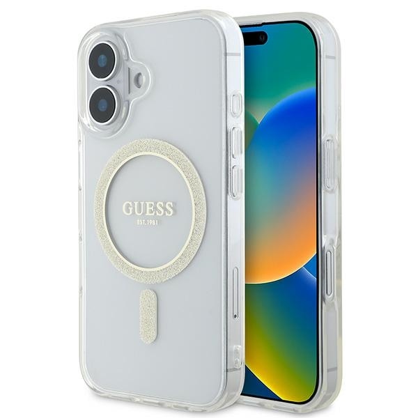 Guess IML Glitter Circle MagSafe iPhone 16 Fodral - Klar