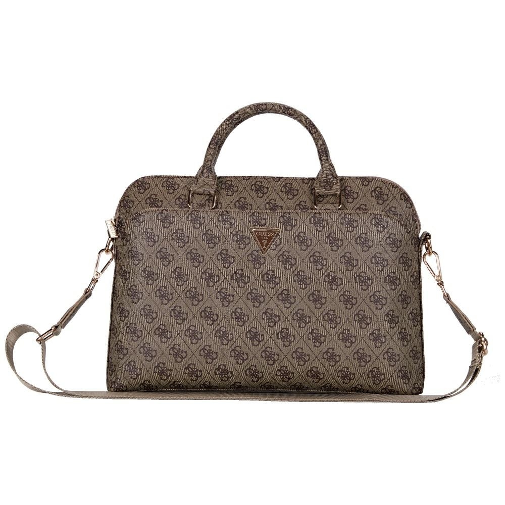 Guess 4G Väska för 15-tums bärbar dator med dragkedja och triangellogo - Brun