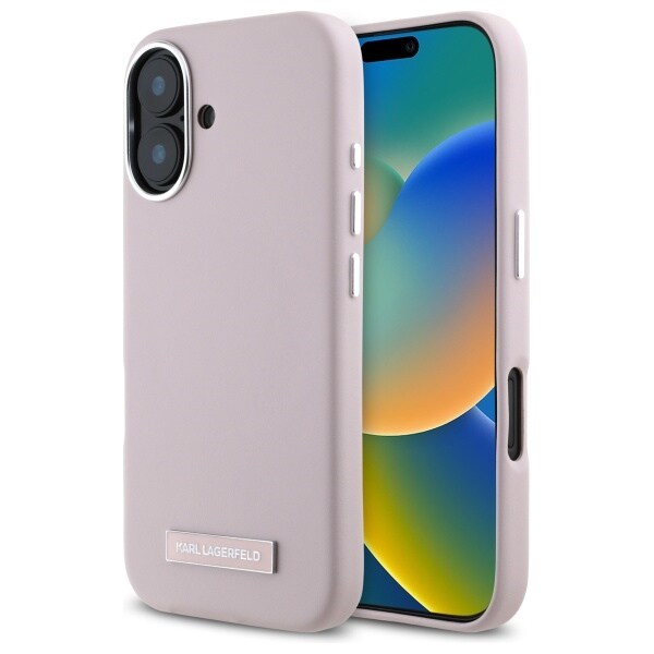 Karl Lagerfeld FW Metallplatta MagSafe iPhone 16 Fodral - Rosa