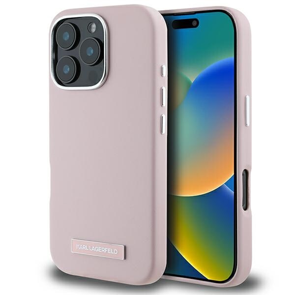 Karl Lagerfeld FW Metallplatta MagSafe iPhone 16 Pro Max Fodral - Rosa